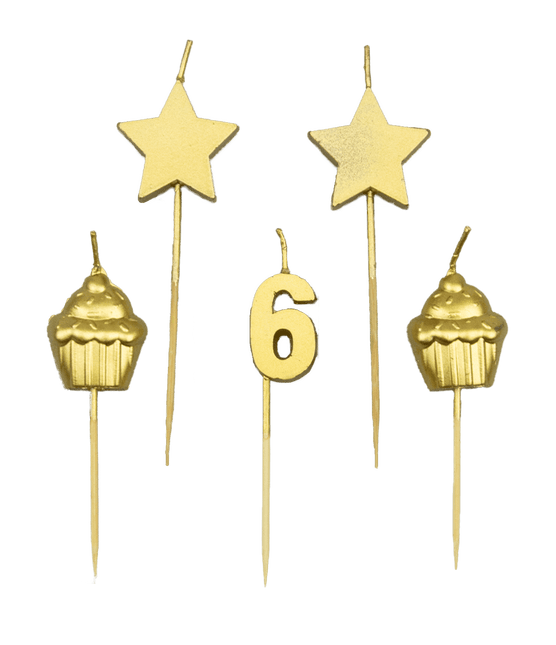 Candele 6 anni Cupcake Oro 17,5 cm