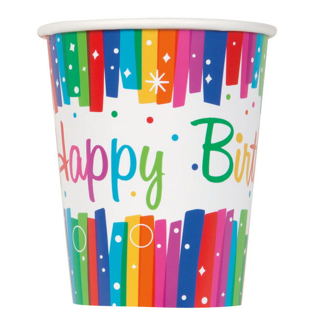 Tazze di Buon Compleanno Arcobaleno 266ml 8pz