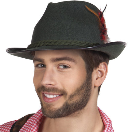 Cappello Oktoberfest Tiroler Piuma Verde Scuro