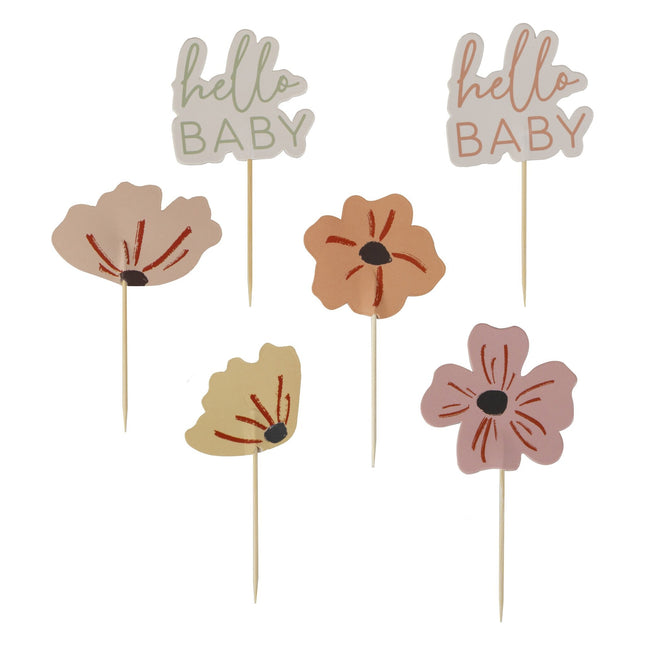 Toppers per cupcake Baby Shower Hello Baby 12 pezzi