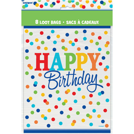 Sacchetti di condivisione arcobaleno Happy Birthday Dots 8 pezzi