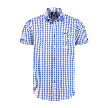 Camicia a maniche corte, ricamo, blu/bianco