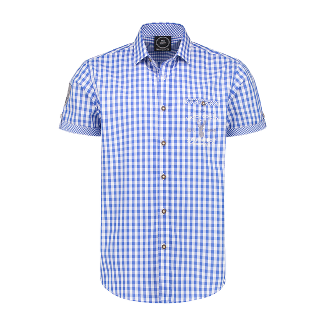 Camicia a maniche corte, ricamo, blu/bianco