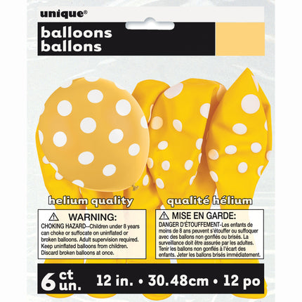 Palloncini gialli a pois bianchi 30 cm 6 pezzi