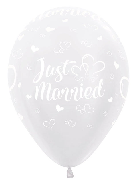 Palloncini Just Married Hearts Pearl White 30cm 25pz