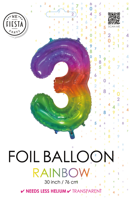 Pallone in foil Figura 3 Arcobaleno Trasparente 66cm