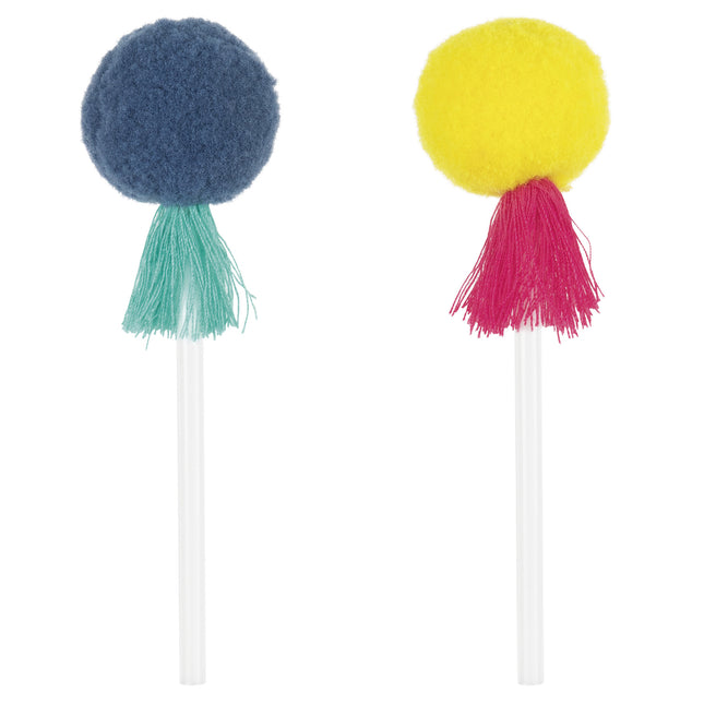 Topper per cupcake colorati Pom Pom e nappe 8 pezzi