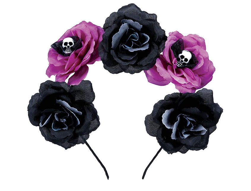 Cerchietto di Halloween nero viola con fiori