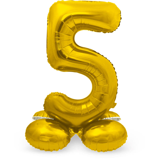 Pallone in foil Figura 5 Oro con supporto 72 cm