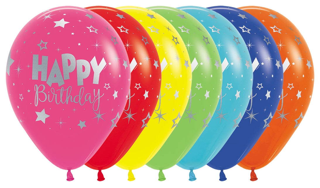 Palloncini Happy Birthday Fantasy Metallic Ink Silver 30cm 25pz