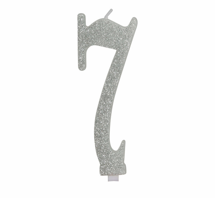 Candela Argento 7 Anni Glitter 12,5 cm