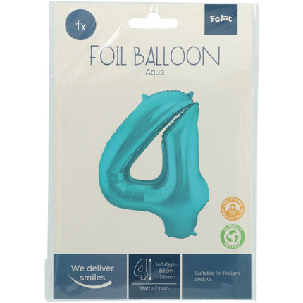 Palloncino in foil Figura 4 Verde menta pastello XL 86 cm vuoto