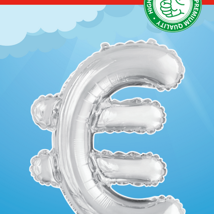 Palloncino in foil Euro Sign Silver 41cm con cannuccia