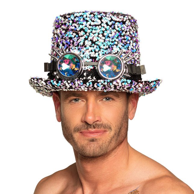 Cappello glitterato con occhiali