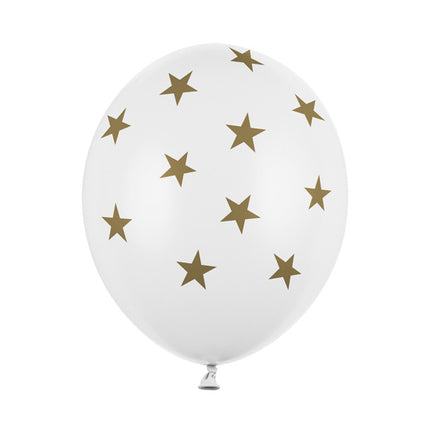 Palloncini bianchi con stelle dorate 30cm 6pz