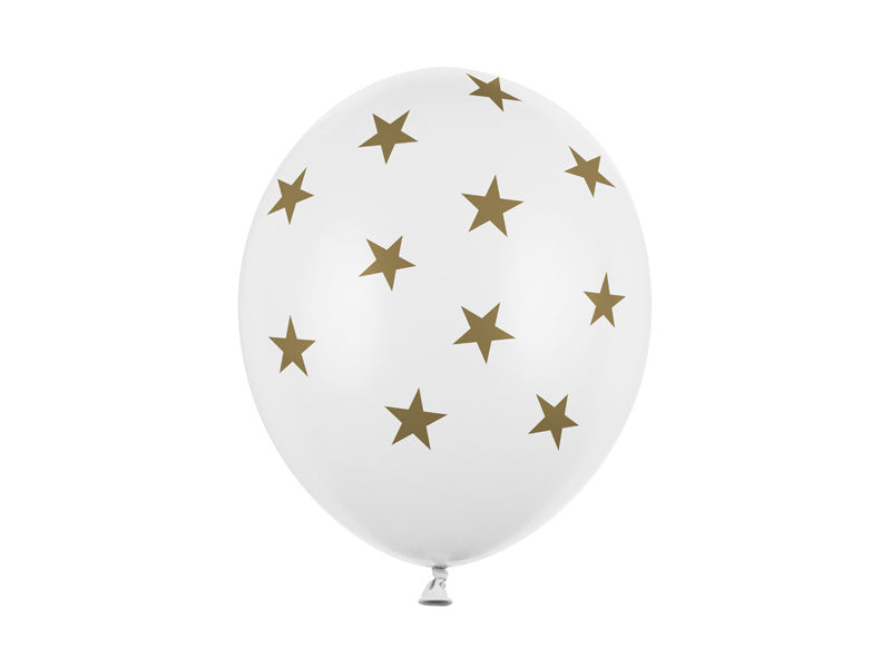 Palloncini bianchi con stelle dorate 30cm 6pz