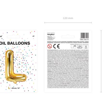 Palloncino in foil Lettera L Oro Vuoto 35cm