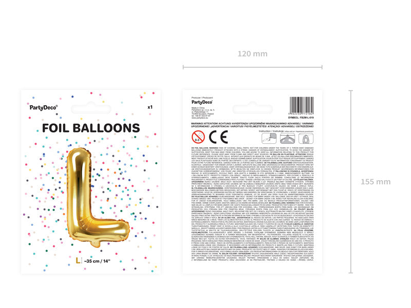 Palloncino in foil Lettera L Oro Vuoto 35cm