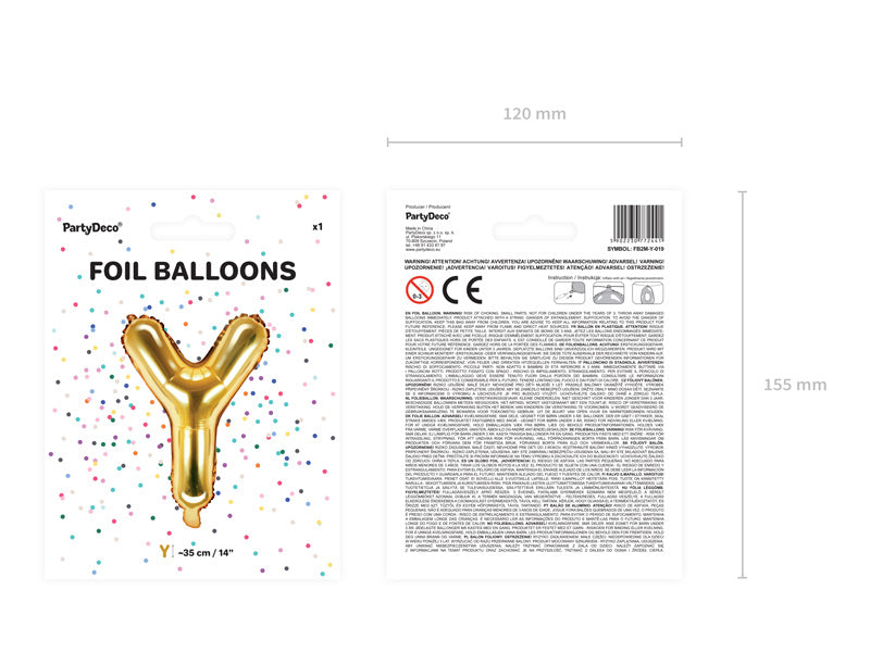 Palloncino in foil Lettera Y Oro Vuoto 35cm