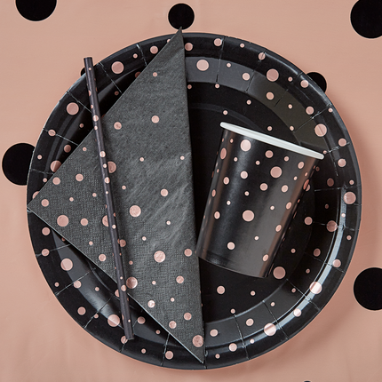 Tazze a pois rosa nero 13cm 8pz