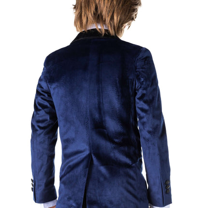 Blazer ragazzo in velluto blu scuro OppoSuits