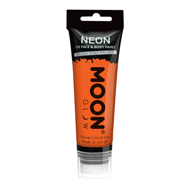 Moon Glow Neon UV Face Paint con applicatore a spugna Arancione intenso 75ml