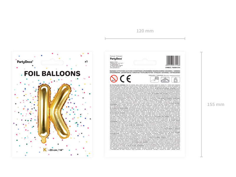 Palloncino in foil Lettera K Oro Vuoto 35cm