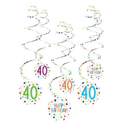 Decorazione appesa 40 anni Buon Compleanno Coriandoli 61cm 6pz