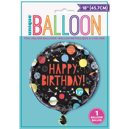 Palloncino ad elio Space Happy Birthday 45cm vuoto