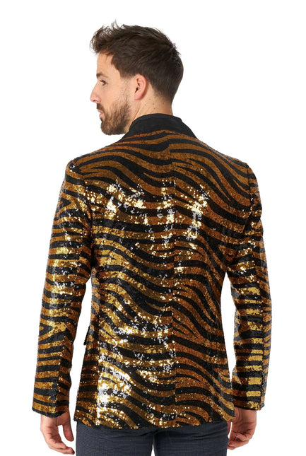 Blazer da uomo in paillet con tigre nera e oro OppoSuits