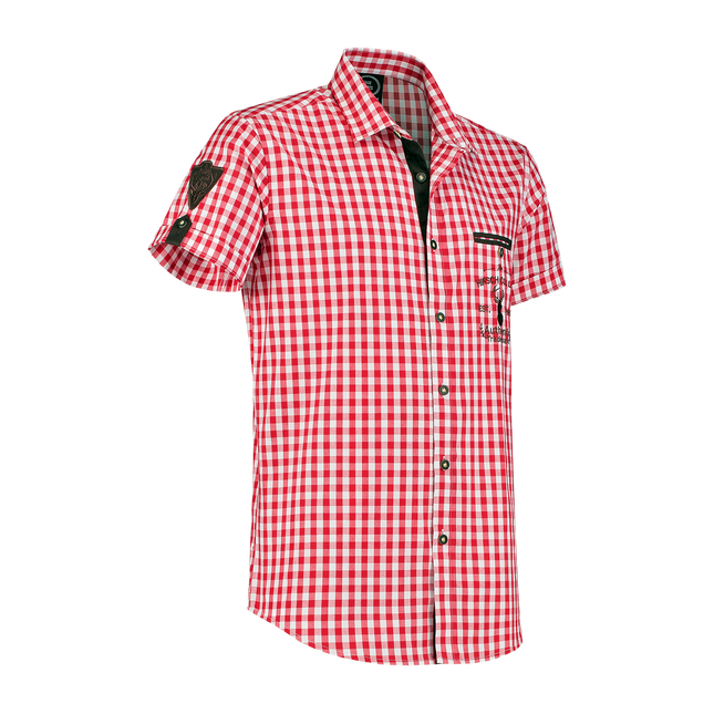 Camicia a maniche corte, ricamo, rosso/bianco