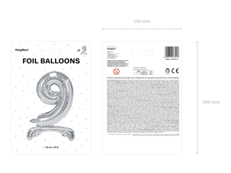 Palloncino Foil Figura 9 Silver Standard Vuoto 70cm