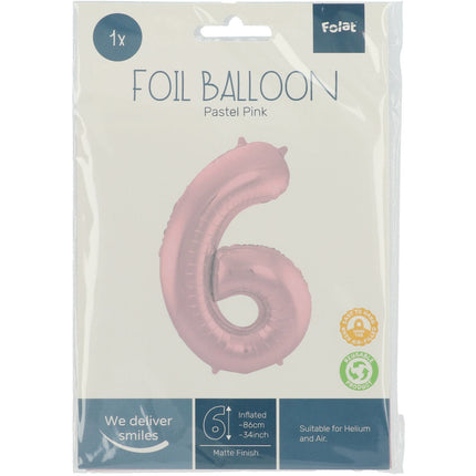 Palloncino Foil Figura 6 Rosa Pastello XL 86cm vuoto