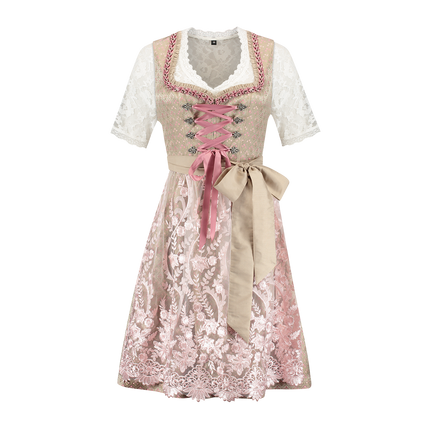 Abito Dirndl Oro Rosa Oktoberfest Donna 2 Pezzi