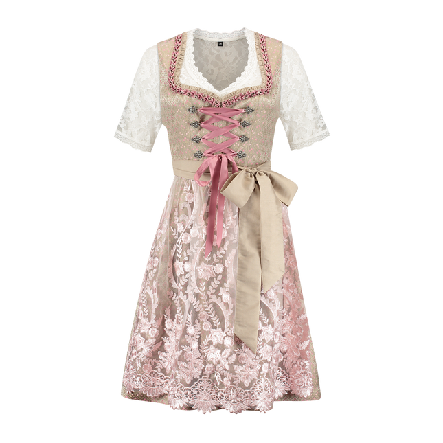 Abito Dirndl Oro Rosa Oktoberfest Donna 2 Pezzi