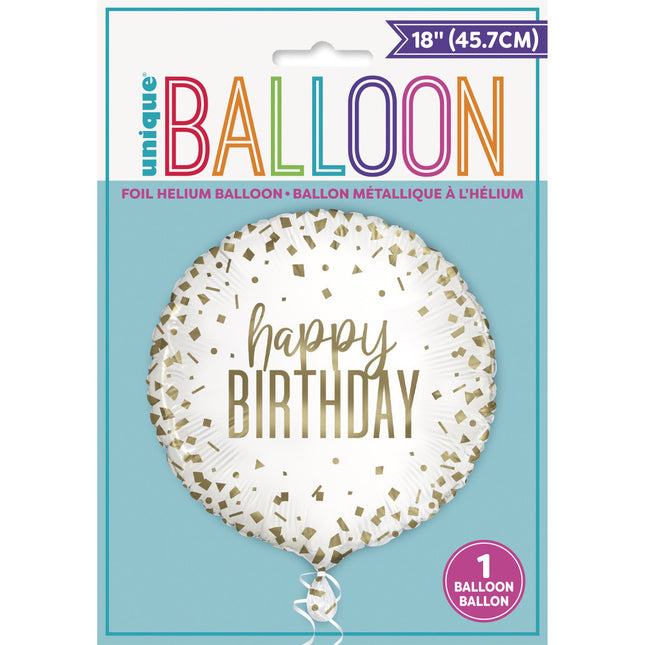 Palloncino ad elio Happy Birthday Gold 45cm vuoto