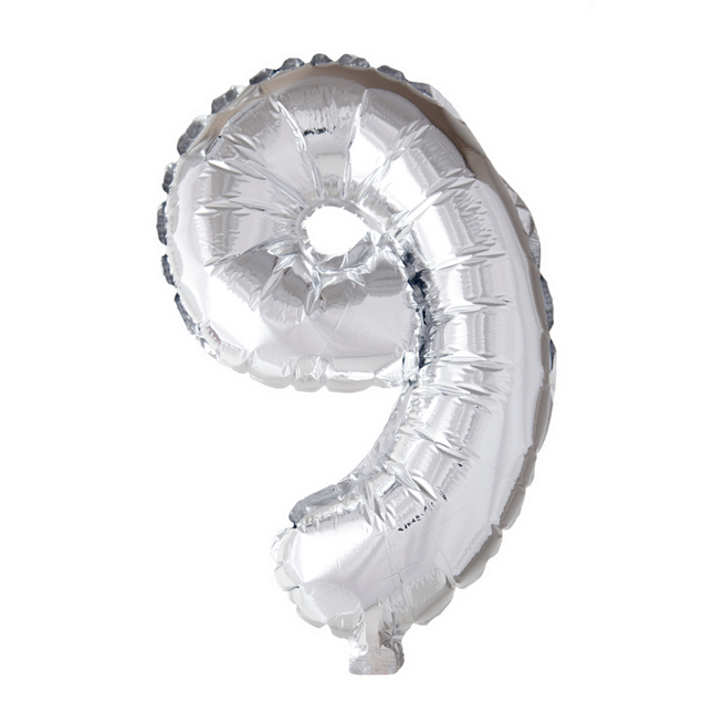 Palloncino in foil Figura 9 Argento 41cm con cannuccia