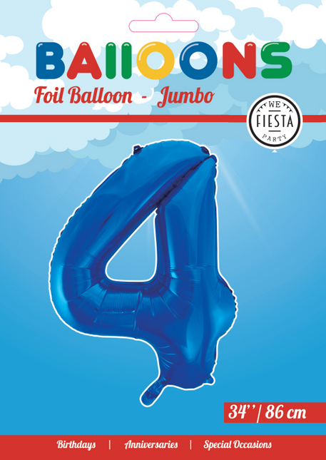 Palloncino Foil Figura 4 Blu XL 86cm vuoto