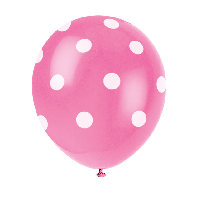 Palloncini rosa a pois bianchi 30 cm 6 pezzi