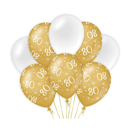 Palloncini 80 anni oro bianco 30cm 8pz