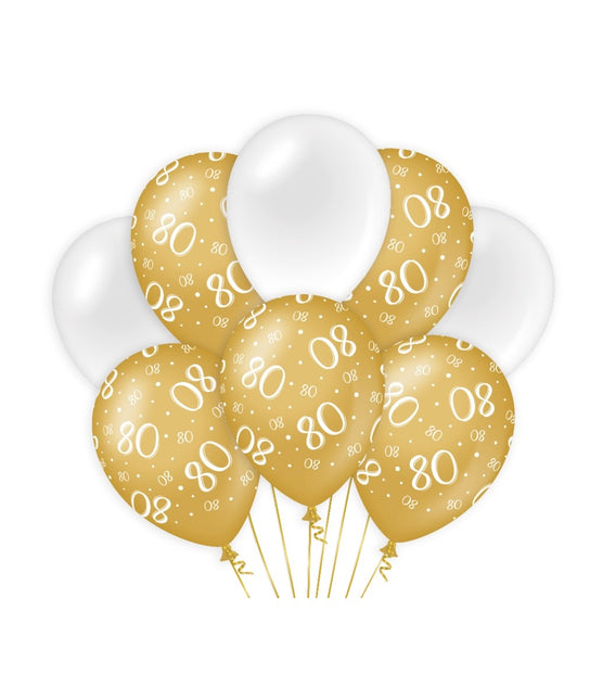 Palloncini 80 anni oro bianco 30cm 8pz