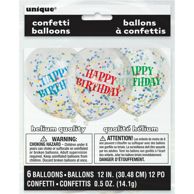 Palloncini coriandoli Happy Birthday colorati 30cm 6pz