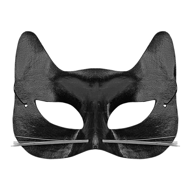 Maschera occhi di gatto nera con baffi