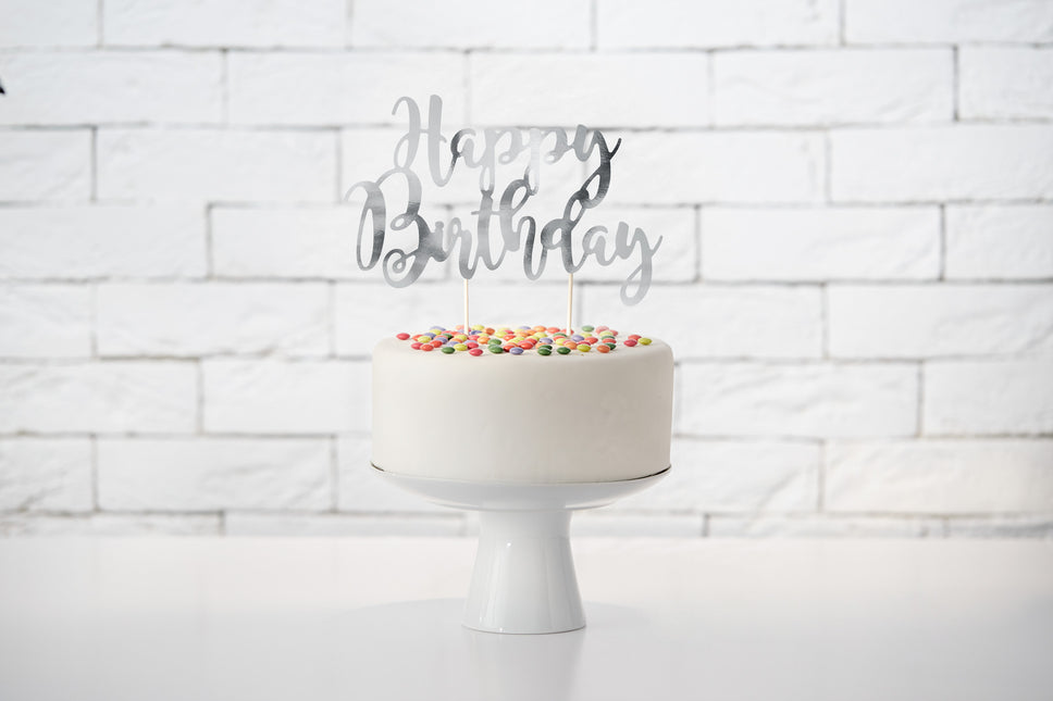 Cake topper Happy Birthday Argento 22,5 cm