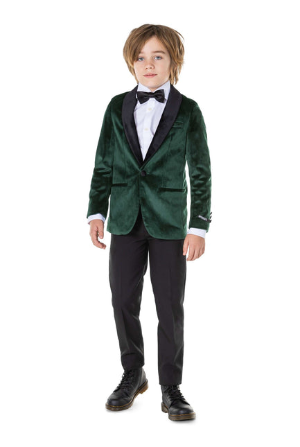 Blazer ragazzo di velluto verde scuro OppoSuits