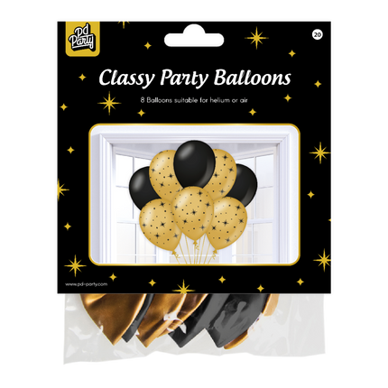 Palloncini oro nero stelle 30cm 6pz