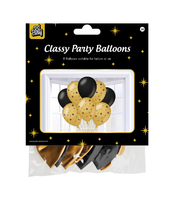 Palloncini oro nero stelle 30cm 6pz