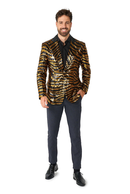 Blazer da uomo in paillet con tigre nera e oro OppoSuits