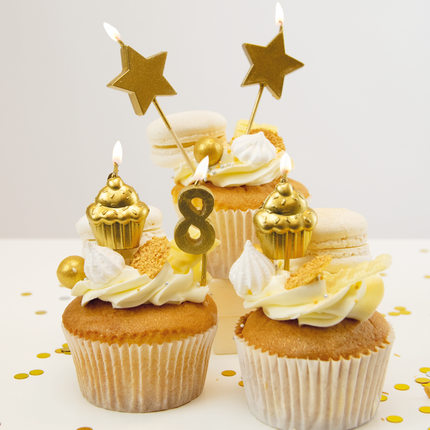 Candele 8 anni Cupcake Oro 17,5 cm