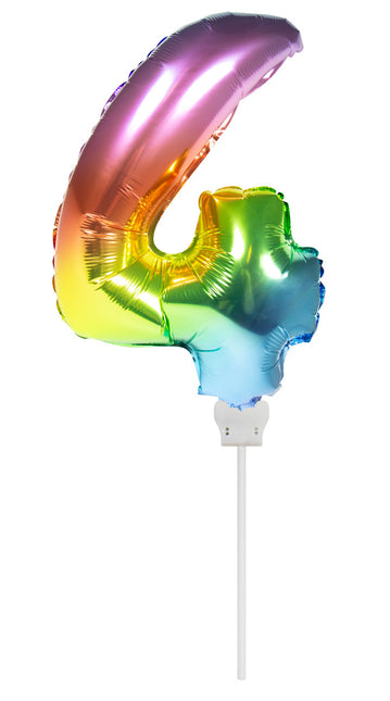 Palloncino in foil Figura 4 Arcobaleno 36 cm con bastoncino